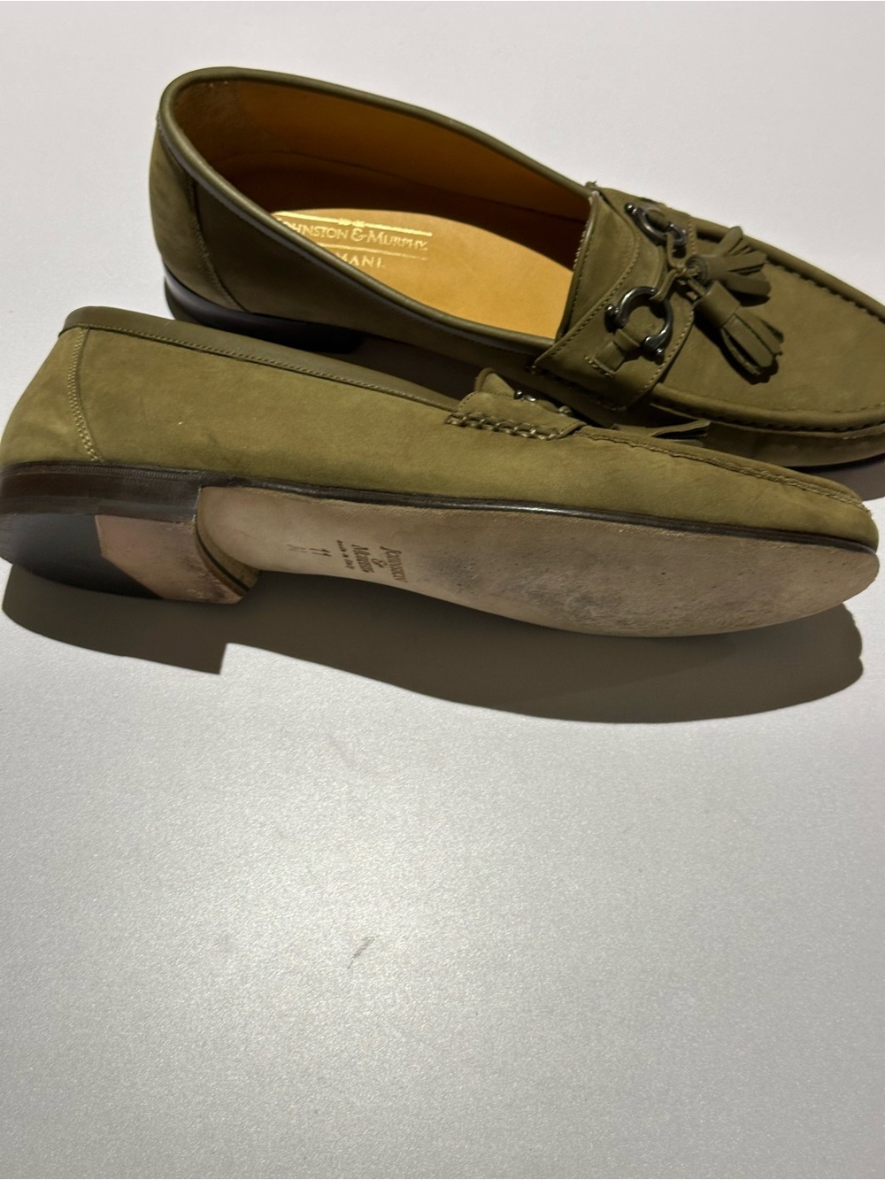 Johnston & Murphy Taupe Suede Tassel Loafers with Metal Bit - Picture 2 of 5